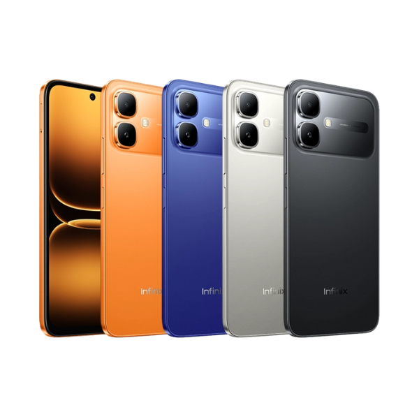 Infinix Smart 20 Five smartphones in different colors on a white background