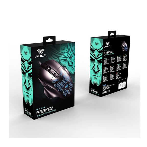 AULA F812 Wired Gaming Mouse, Macro - Hexagonal Computer Mice with RGB Backlit |7 Customized Marco Keys with Light Effect, Adjustable 4800 DPI Optical Sensor