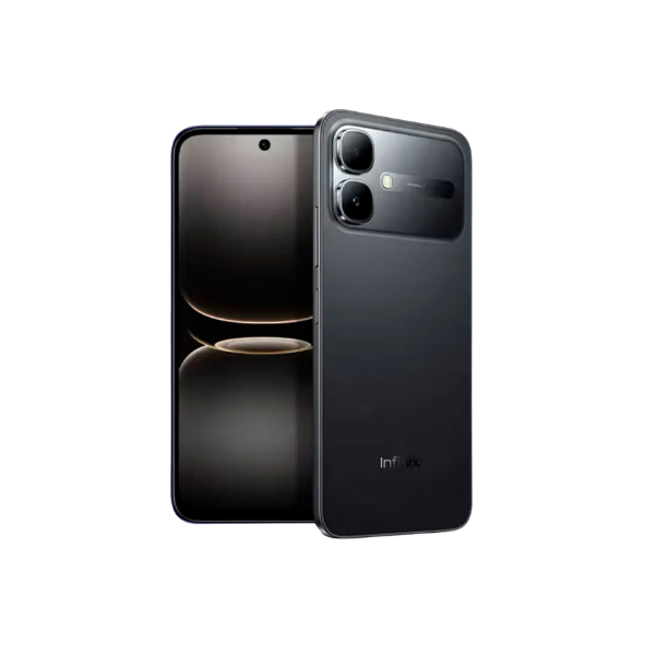Black  Infinix  Smart 20 smartphone showing front and back on a white background