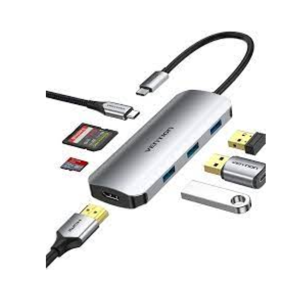 VENTION USB-C HUB USB-C/HDMI/USB3.0x3/SD/TF/PD BLACK 5Gbps(USB3.0)