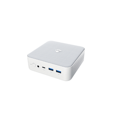 White electronic device with USB ports on a white background
