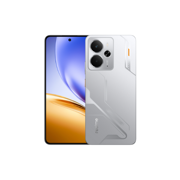 Smartphone with front and back views on a white background