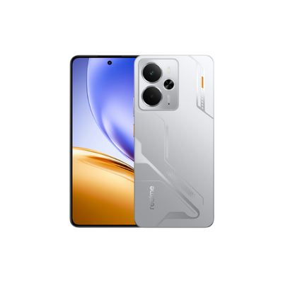 Smartphone with front and back views on a white background
