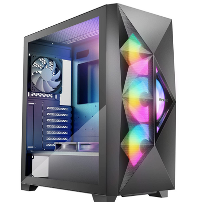 Antec Dark League DF800 Flux, Flux Platform, 5 x 120 mm Fans Included, ARGB & PWM Fan Controller, Tempered Glass Side Panel, Geometrical Mesh Front, Mid-Tower ATX Gaming Case