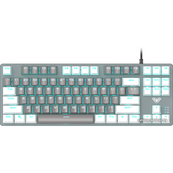 AULA F3287 Wired TKL Rainbow Mechanical Gaming Keyboard, 80% Compact Tenkeyless 87 Keys Layout w/Tactile Brown Switches, White & Grey Mixed-Color Keycaps, Programmable Macro Keys