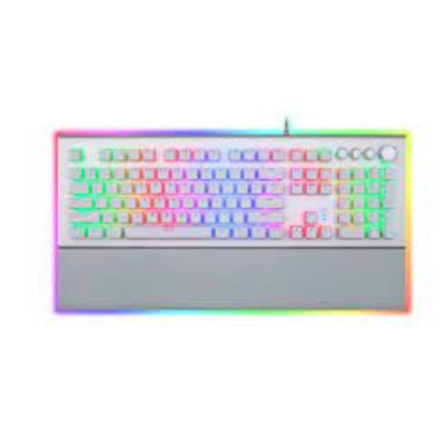 AULA L2098 RGB Mechanical Gaming Keyboard, 104 Floating-Keys Keyboard with Tactile Crystal Switches, Silver Metal Board, Magnetic Light Bar Wrist Rest Plus 4 Backlit/Media Control Knob Buttons WHITE