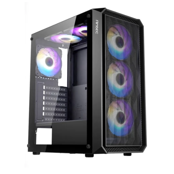 Antec NX292 ATX Mid-Tower Case, Tempered Glass Side Panel, Full Side View, Pre-Installed 4 x 120mm in Front,
